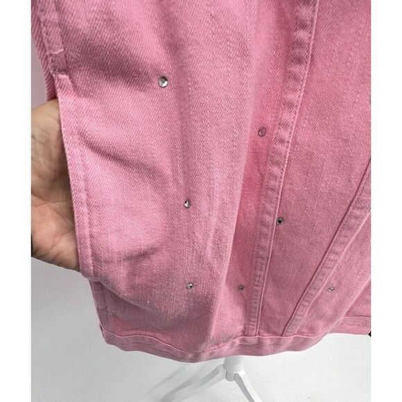 Quacker Factory Womens Denim Jacket Size L Pink Button Up Rhinestone Bling Y2K - Picture 7 of 16